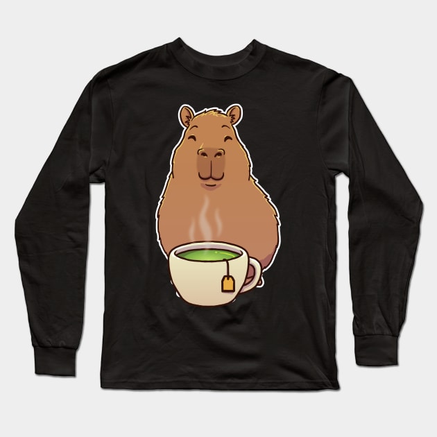 Capybara Cup of Green Tea Long Sleeve T-Shirt by capydays